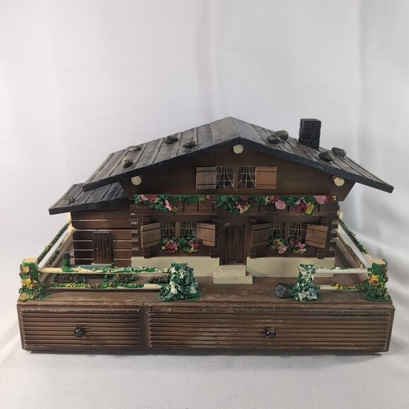 Vintage Japanese Cottage Music Box Trinket Jewelry Brown Wood Large Ballerina - Picture 1 of 16